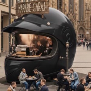 Motosiklet kaskı konseptli kiosk